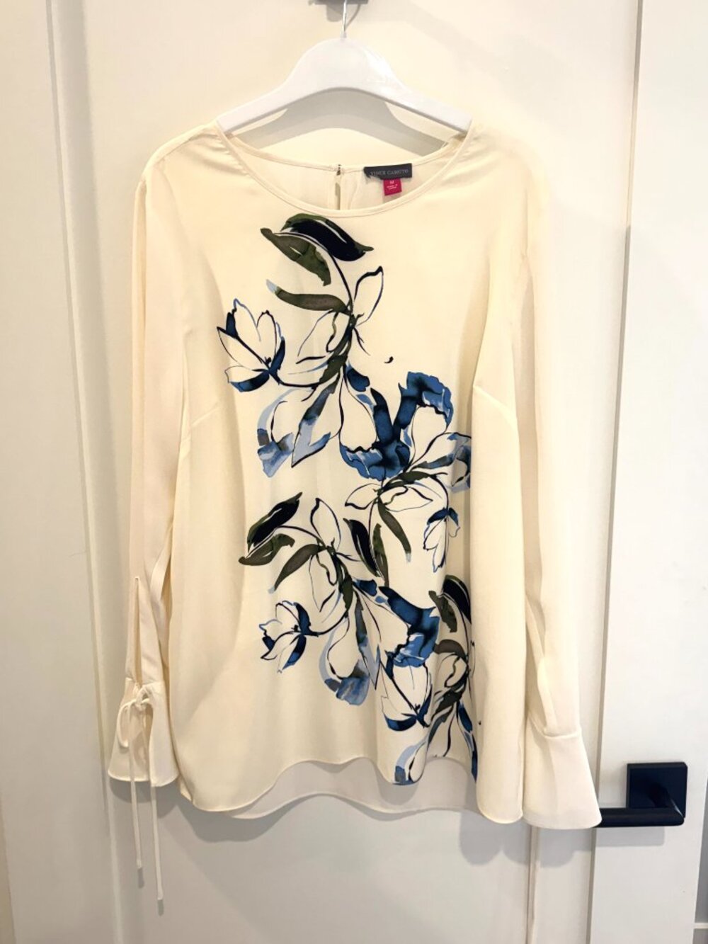 Vince Camuto Cream Blouse with Blue Floral Design